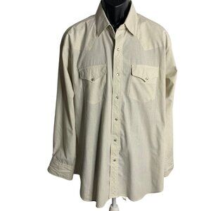 Vintage 90s Ruddock Pearl Snap Western Shirt XL White Tan Stripes Chest Pockets